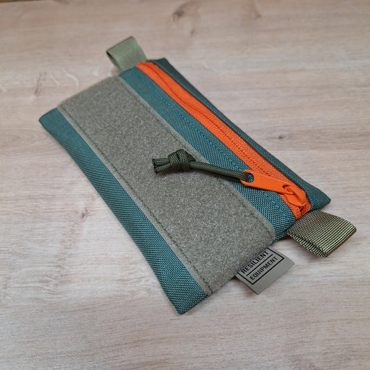 Bronze Green Simple EDC Pouch with Orange Zip and Light Olive Loop Panel