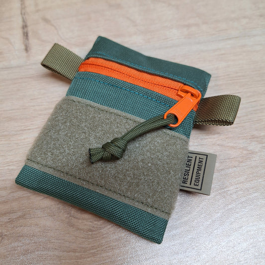 Bronze Green Mini Pouch with Orange Zip and Light Olive Loop Panel