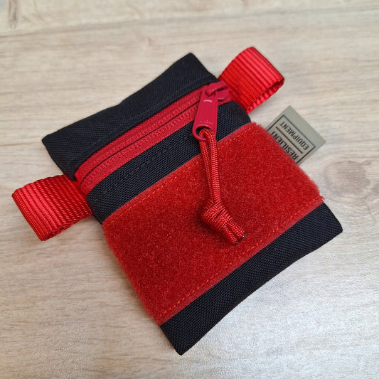 Black Mini Pouch with Red Zip and Loop Panel