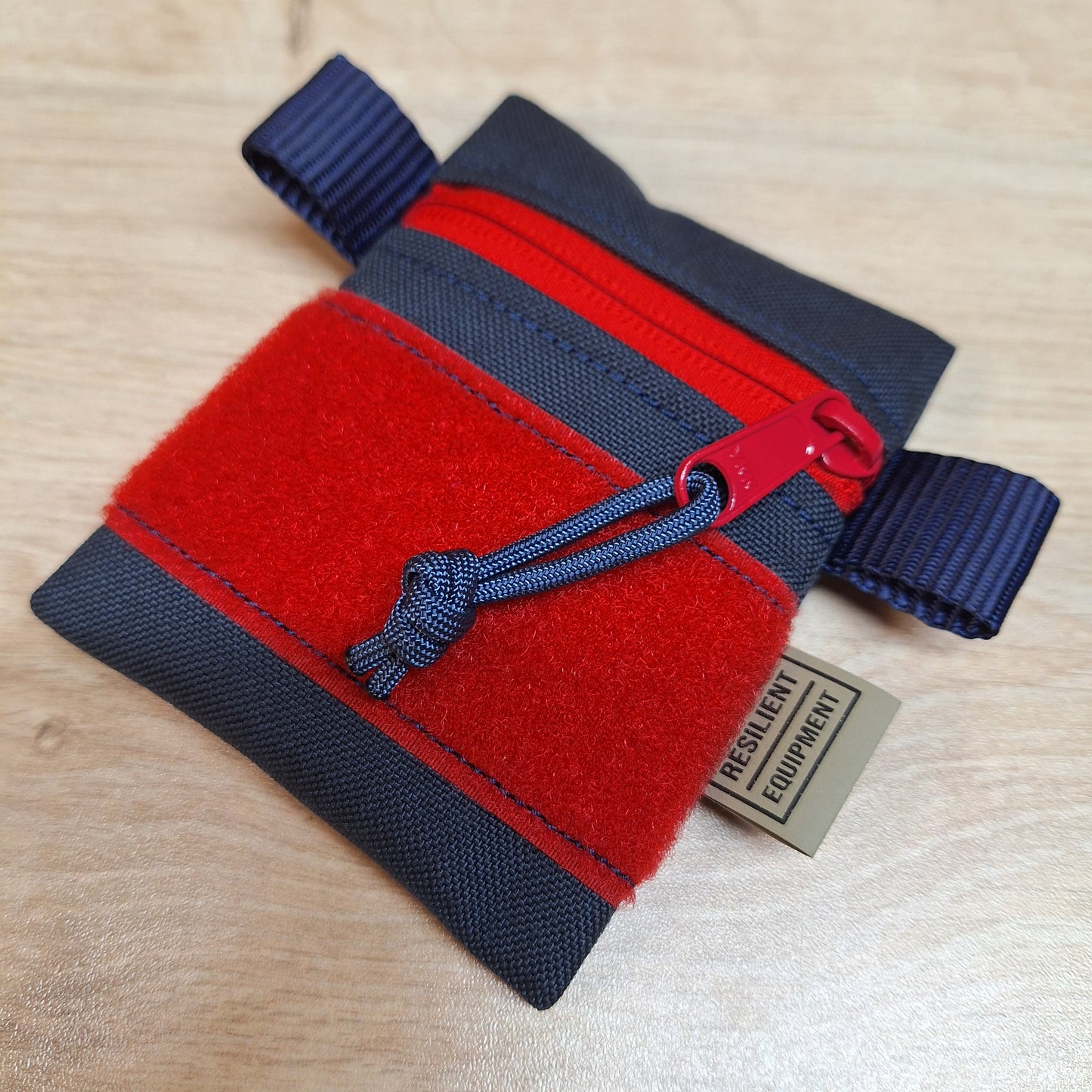 Navy Mini Pouch with Red Zip and Velcro