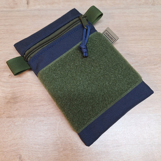 Navy Blue Vertical Pouch with Olive Zip and Loop Panel