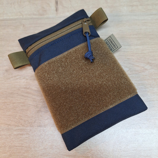 Navy Blue Vertical Pouch with Coyote Brown Zip and Loop Panel