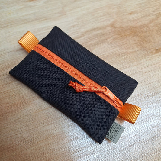 Black Small Centre Zip Pouch with Orange Zip