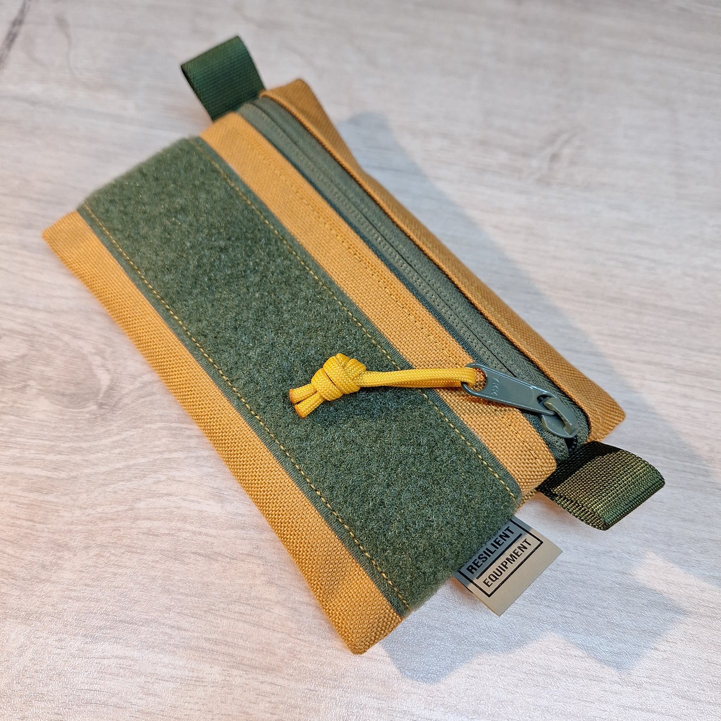 Gold Simple EDC Pouch with Olive Green Zip and Velcro