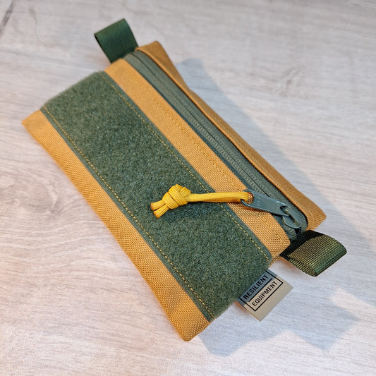 Gold Simple EDC Pouch with Olive Green Zip and Velcro