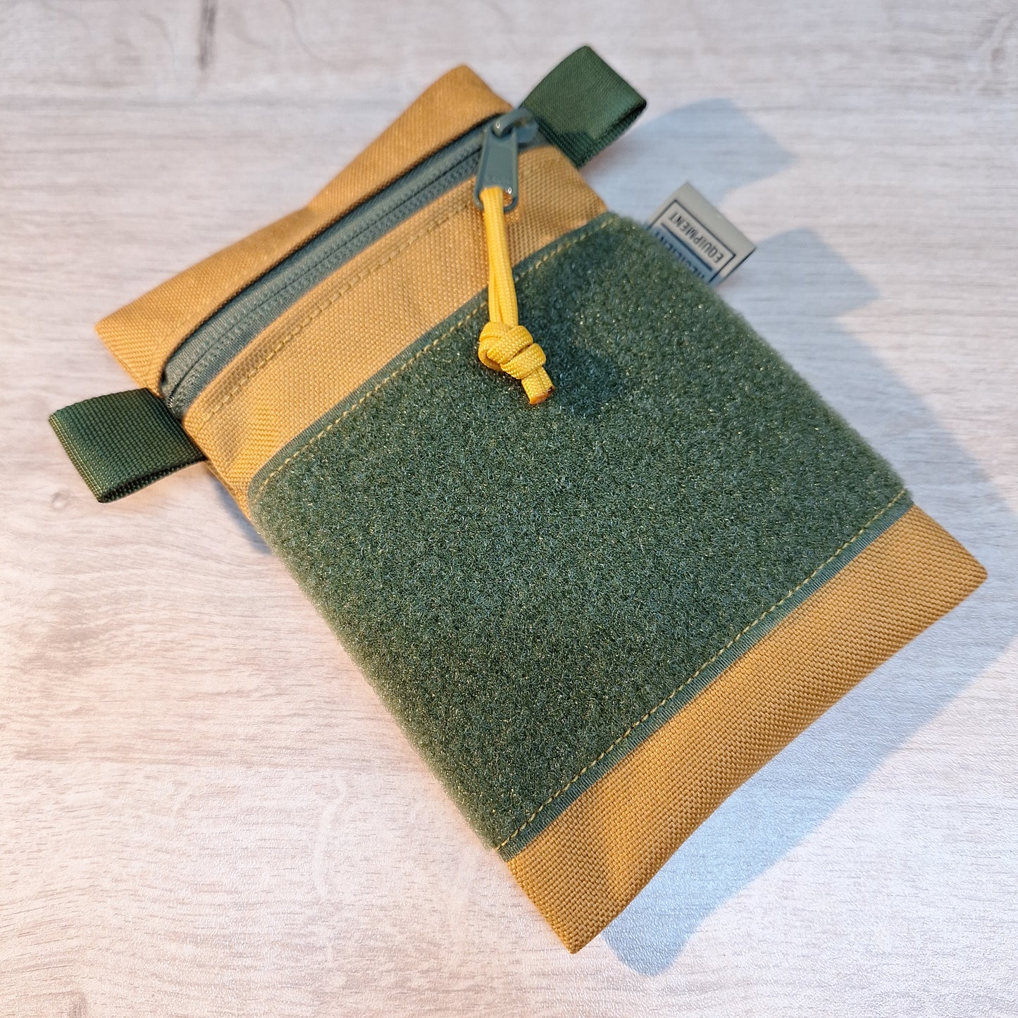 Gold Vertical Pouch with Olive Green Zip and Velcro