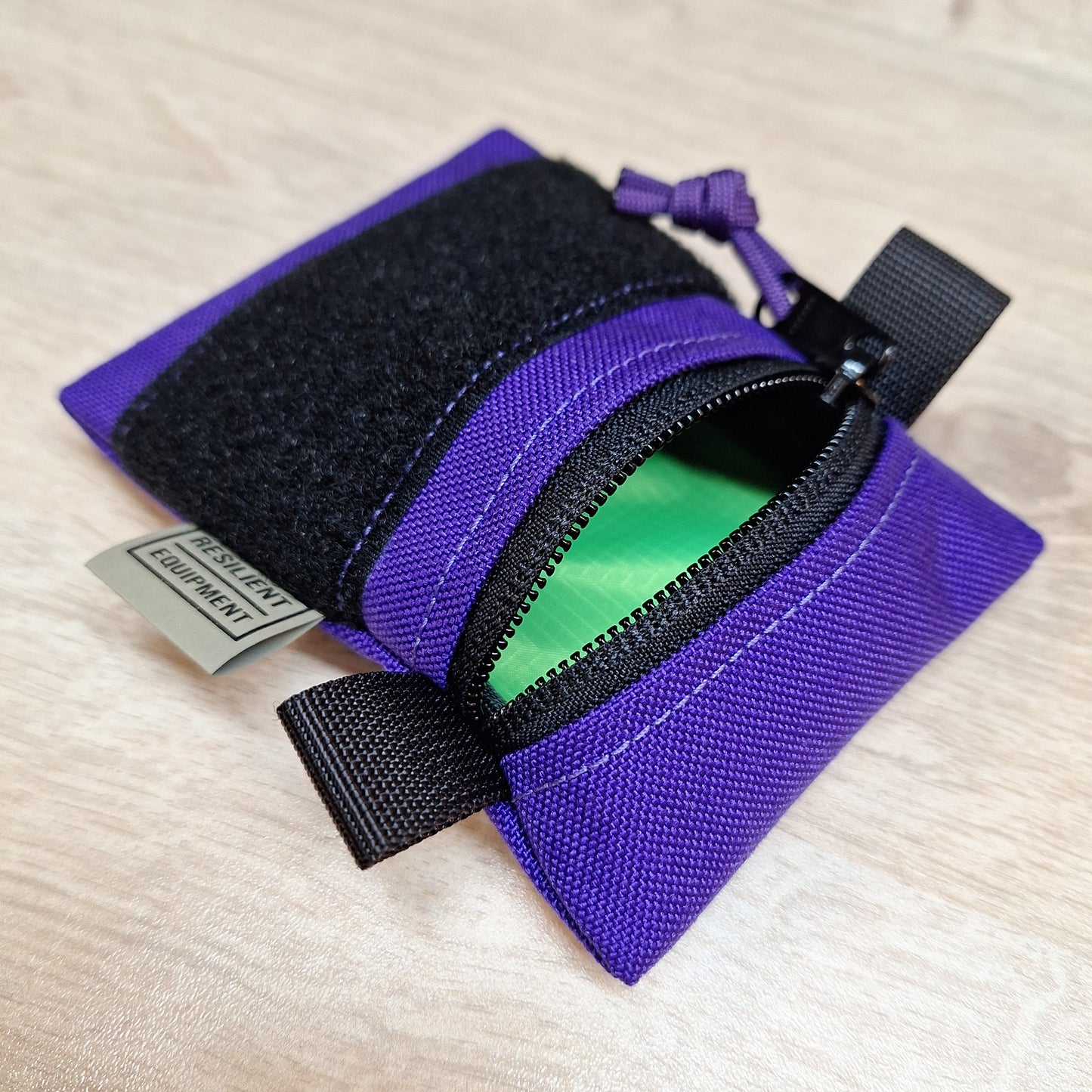 Purple Mini Pouch with Black Velcro and Flouro Green Lining