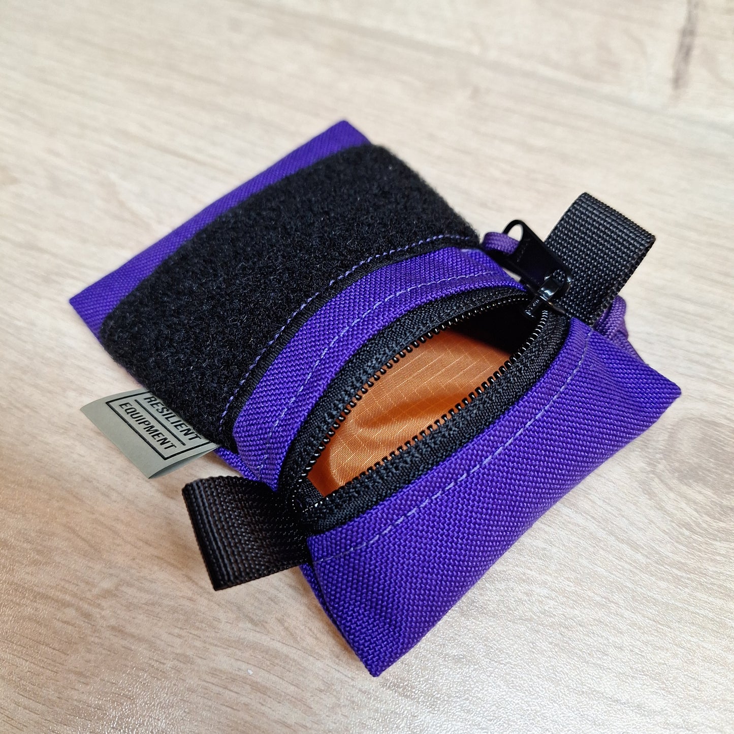 Purple Mini Pouch with Velcro and Orange Lining