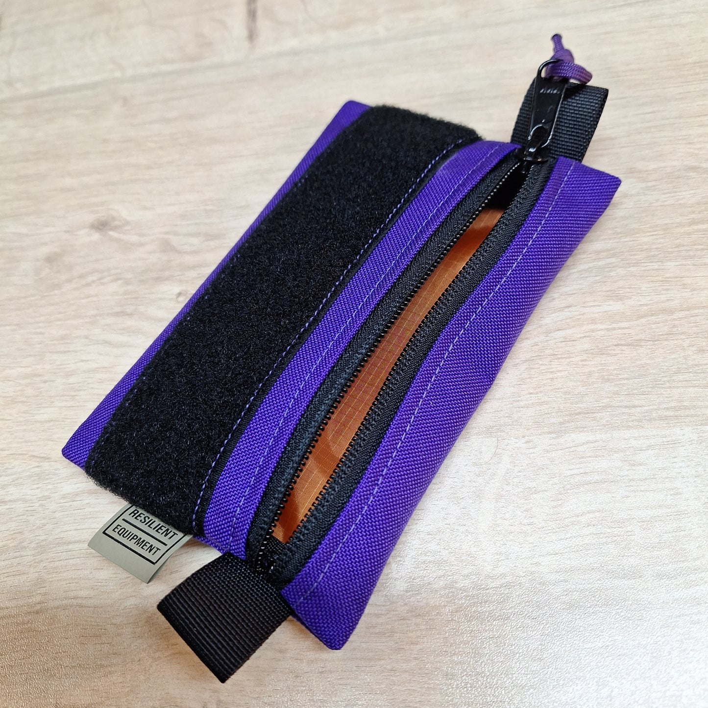 Purple Simple EDC Pouch with Velcro and Orange Lining