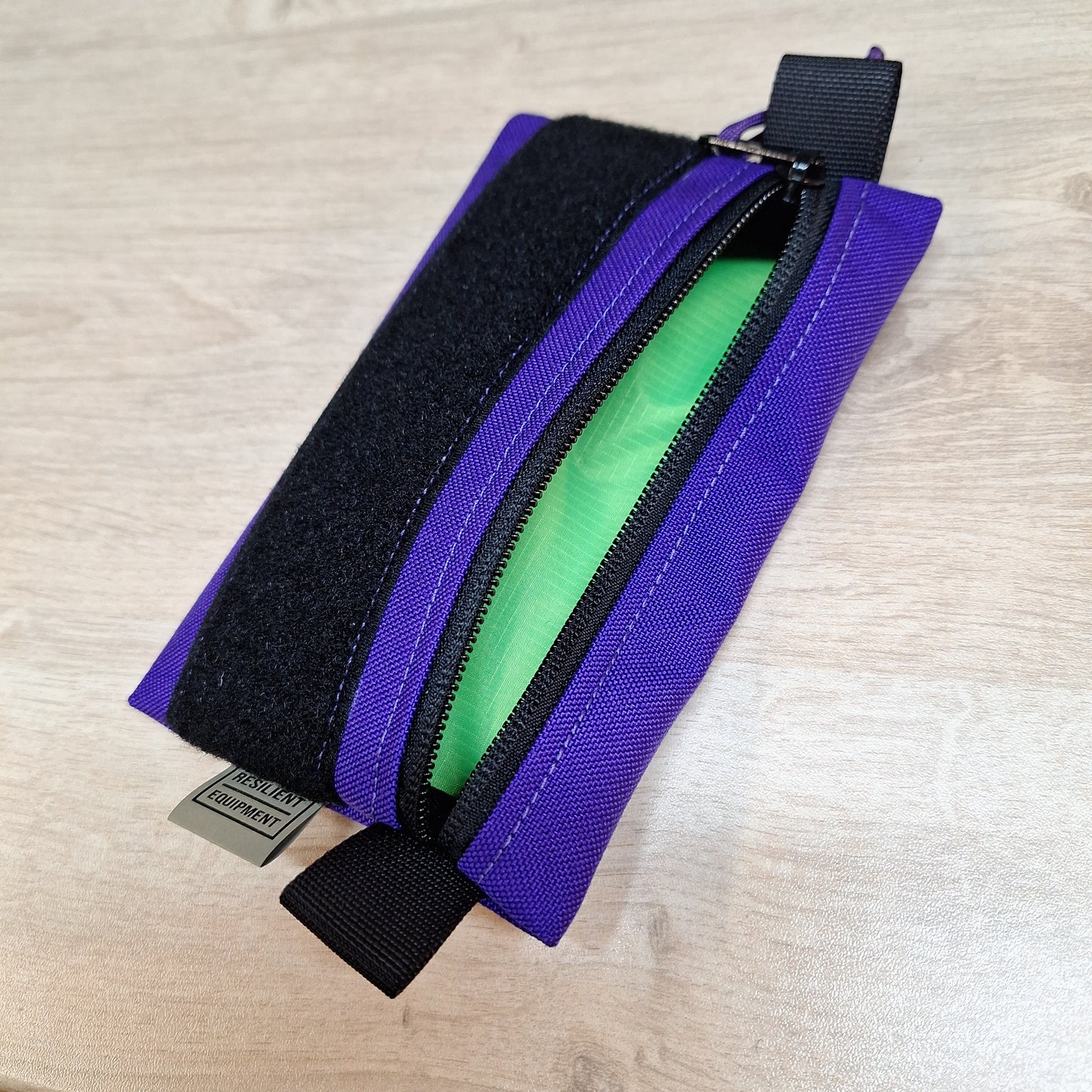 Purple Simple EDC Pouch with Velcro and Flouro Green Lining