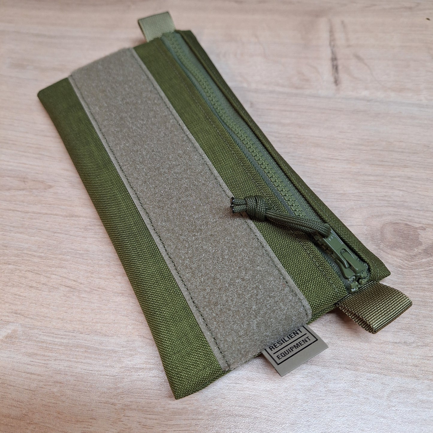 Danish Green License Pouch with Light Olive Velcro and Orange Lining