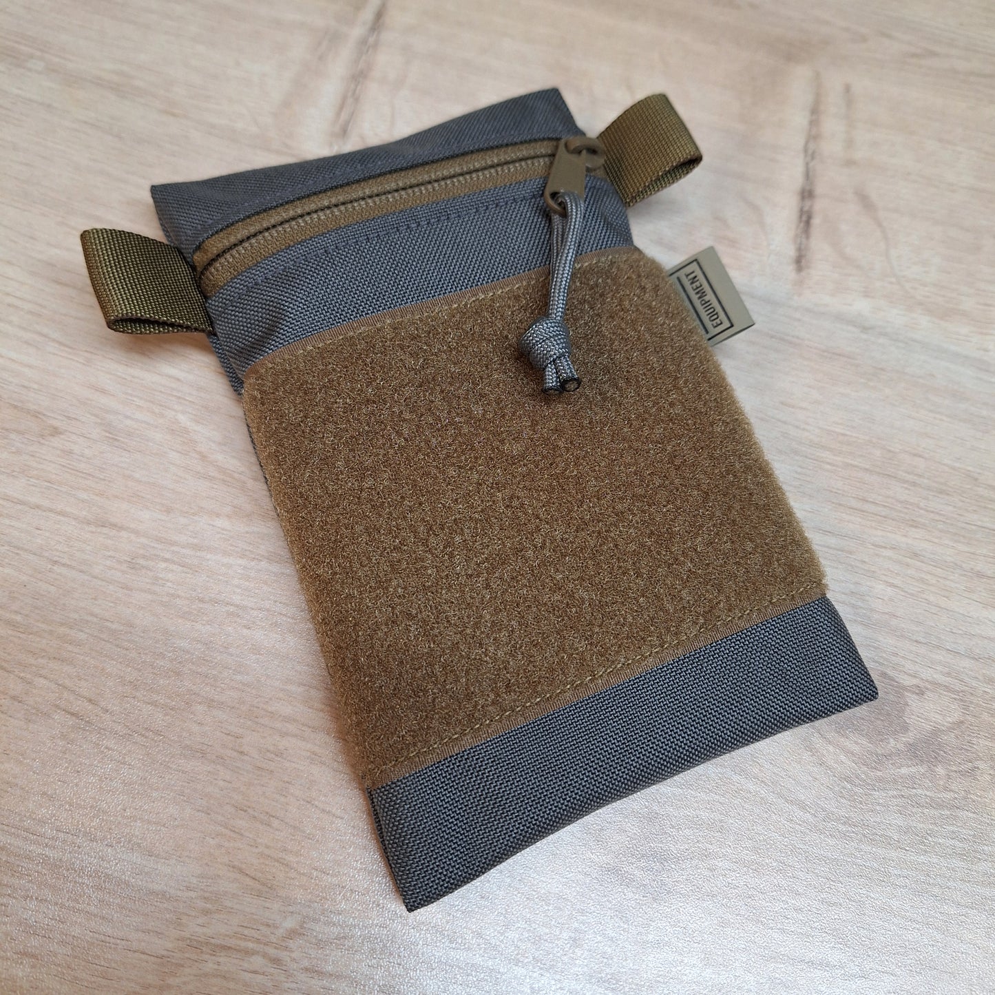 Grey Vertical Pouch with Coyote Brown Zip and Velcro