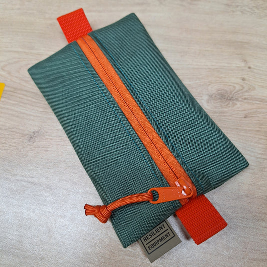 Bronze Green Small Centre Zip Pounch with Orange Zip