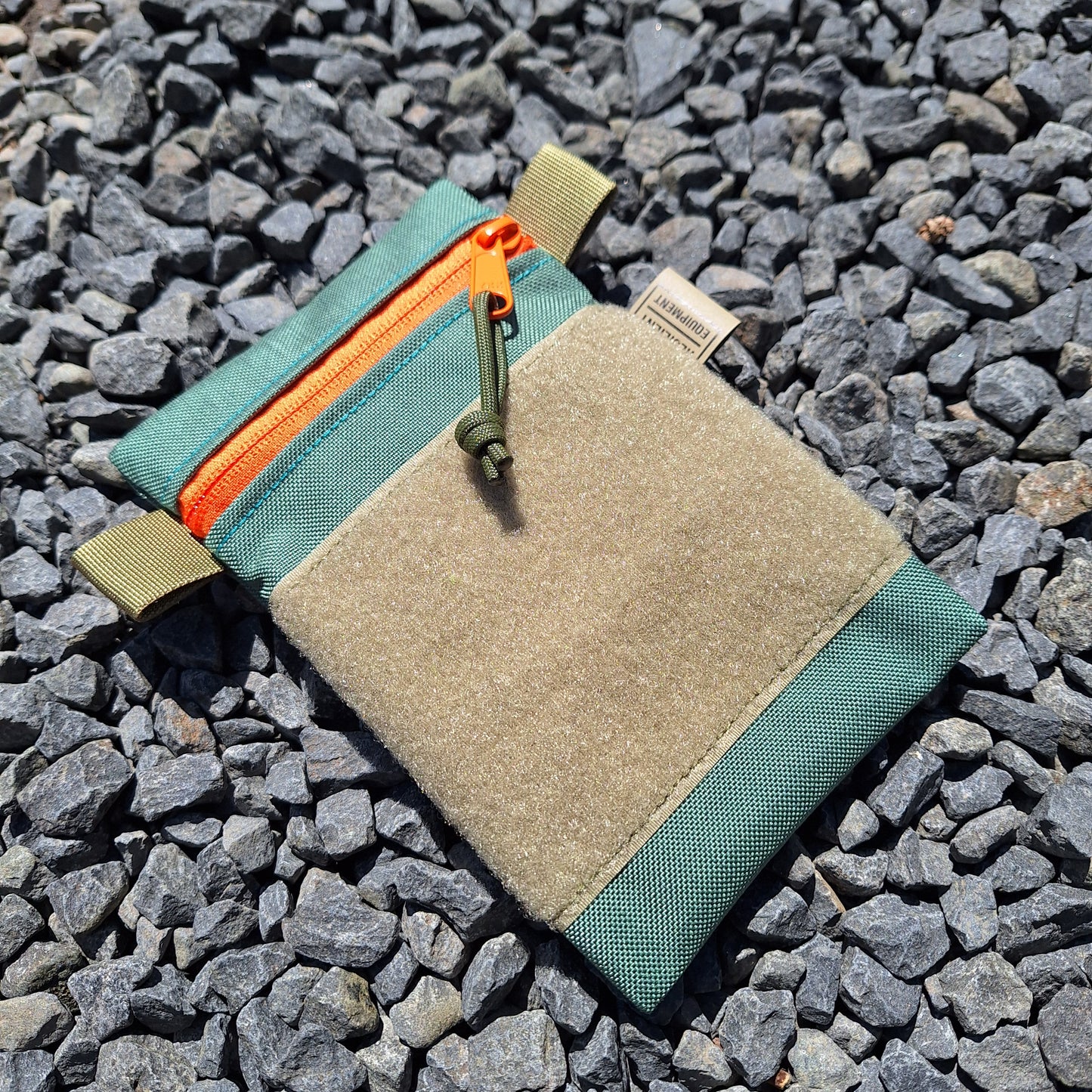 Bronze Green Vertical Pouch with Orange Zip and Olive Tabs and Velcro