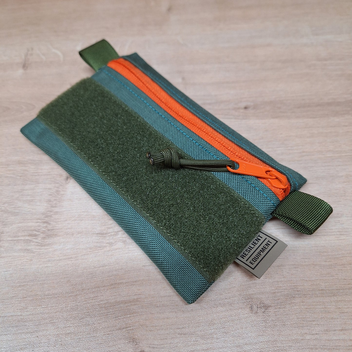 Bronze Green Simple EDC Pouch with Orange Zip and Olive Velcro