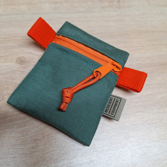 Bronze Green Mini Pouch with Orange Zip