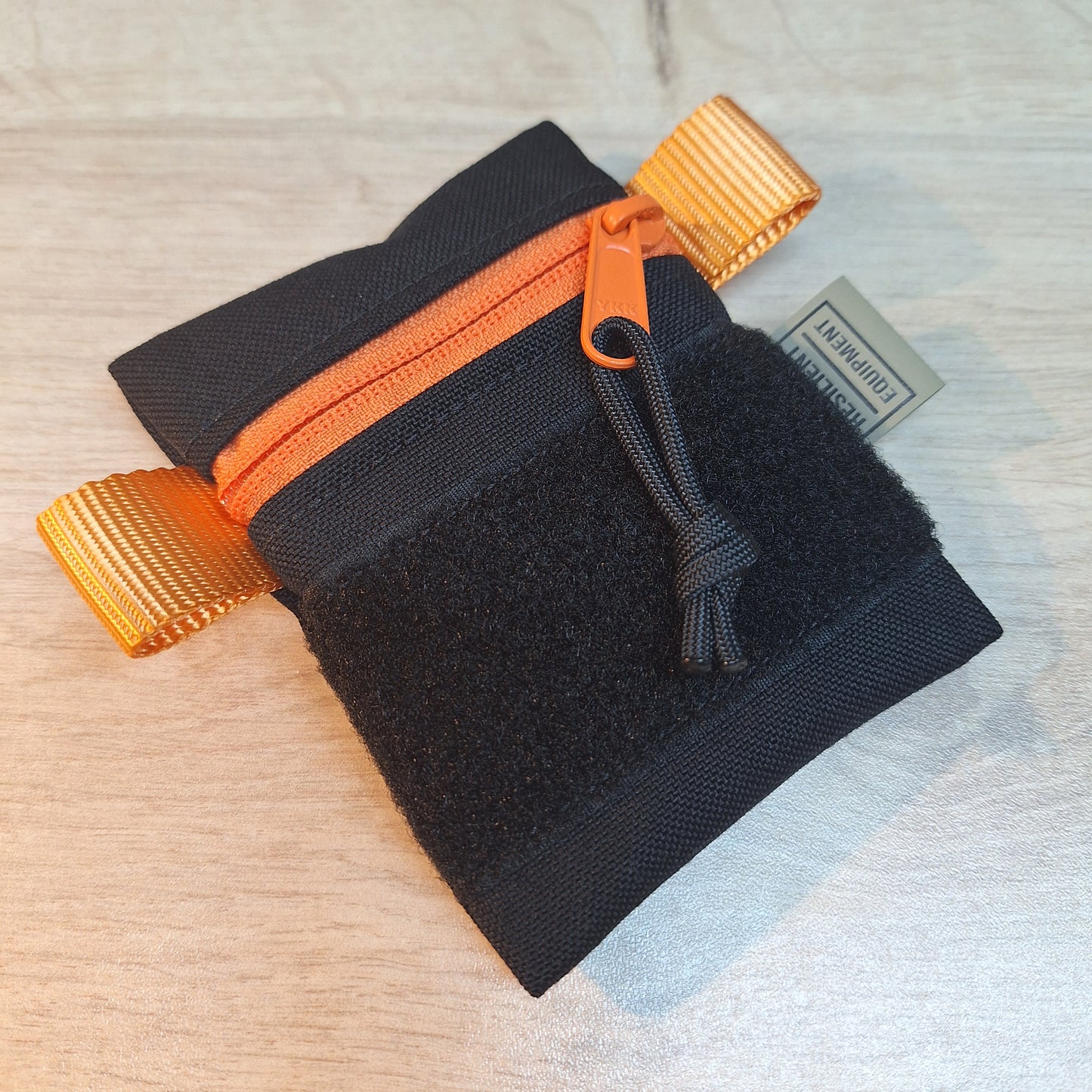 Black Mini Pouch with Orange Zip and Lining with Black Velcro