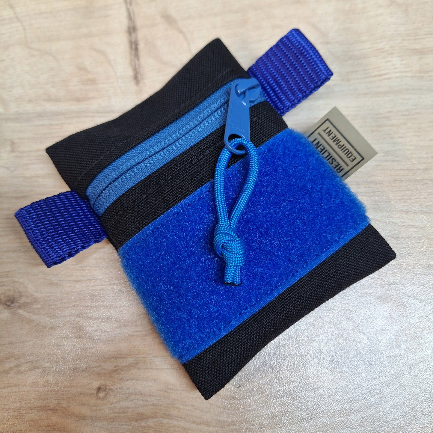 Black Mini Pouch with Blue Zip and Velcro