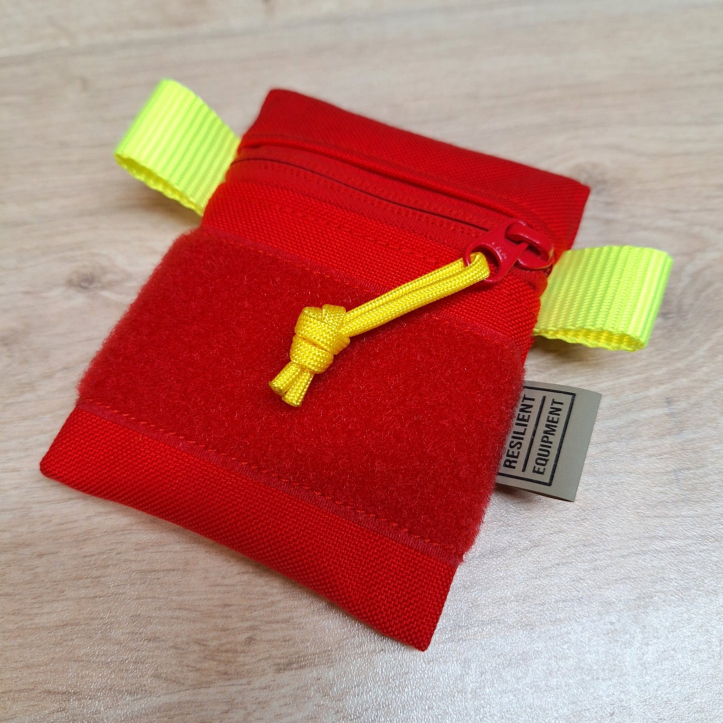 Red Mini Pouch with Red Velcro and Flouro Yellow Tabs