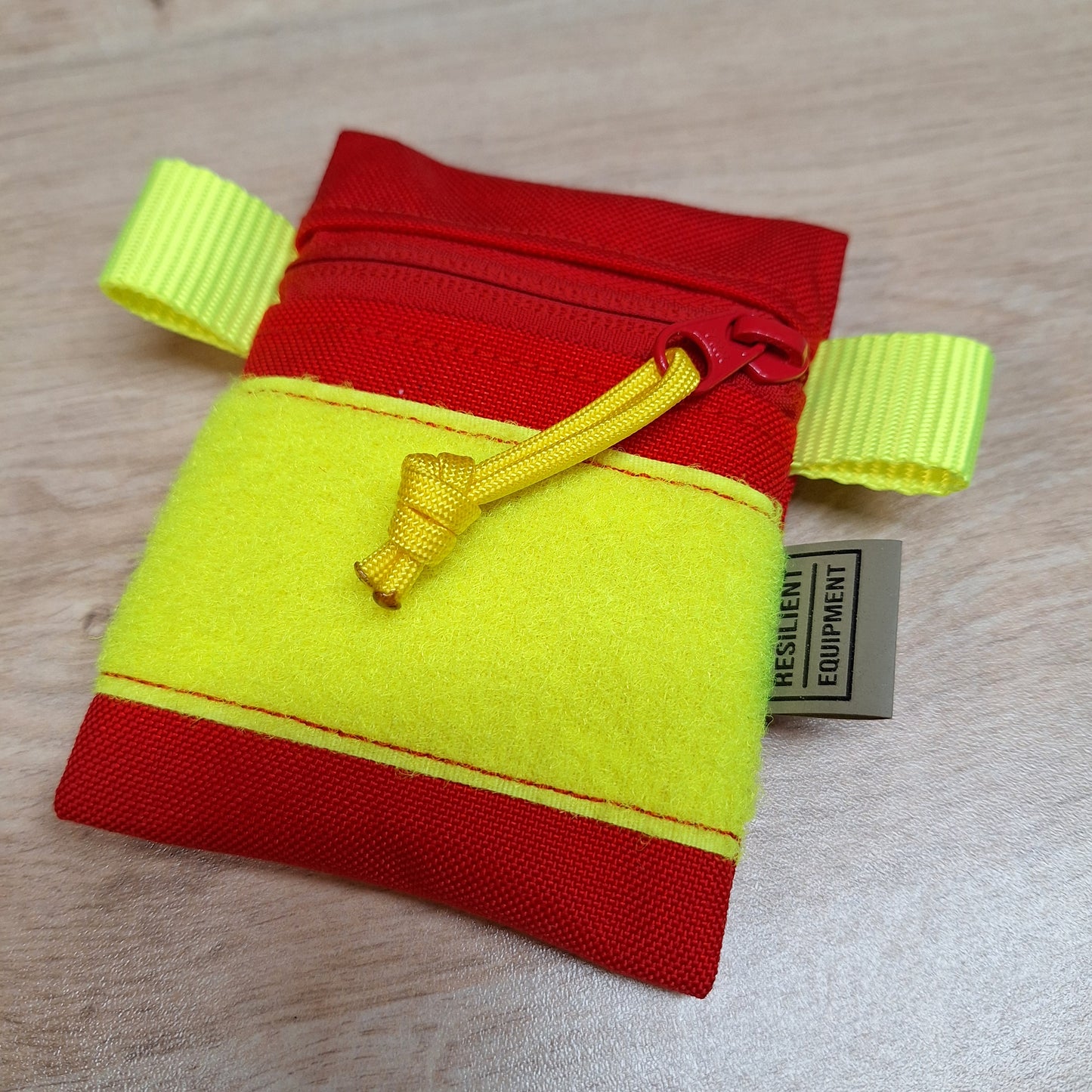 Red Mini Pouch with Flouro Yellow Velcro and Tabs