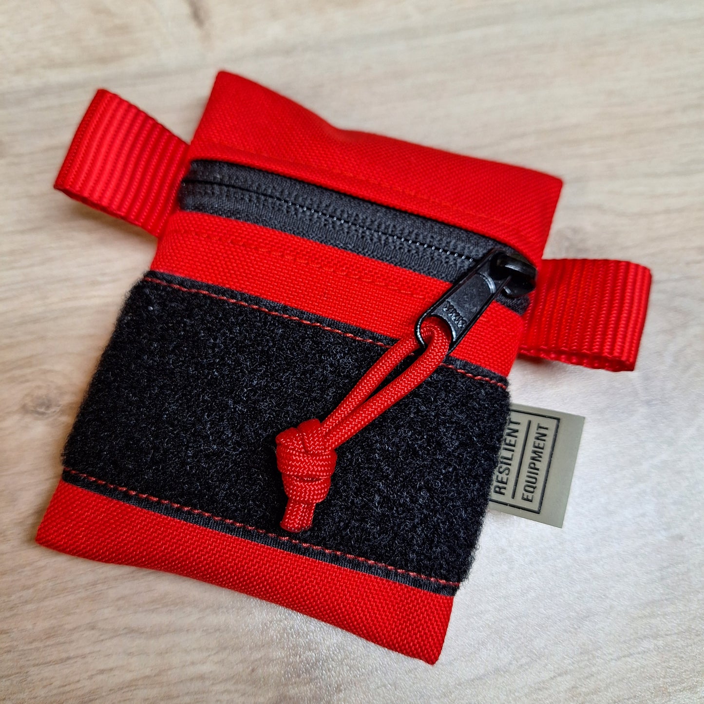 Red Mini Pouch with Black Zip and Velcro