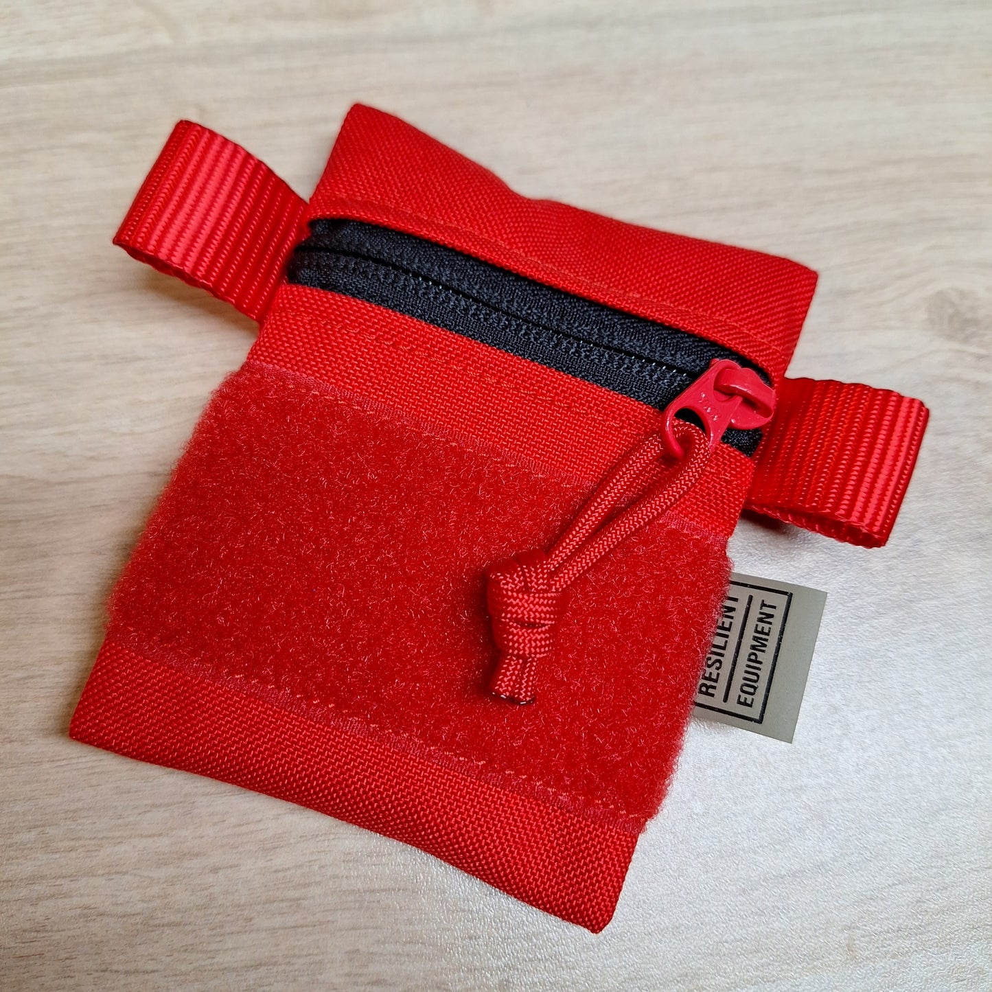 Red Mini Pouch with Black Zip and Red Velcro