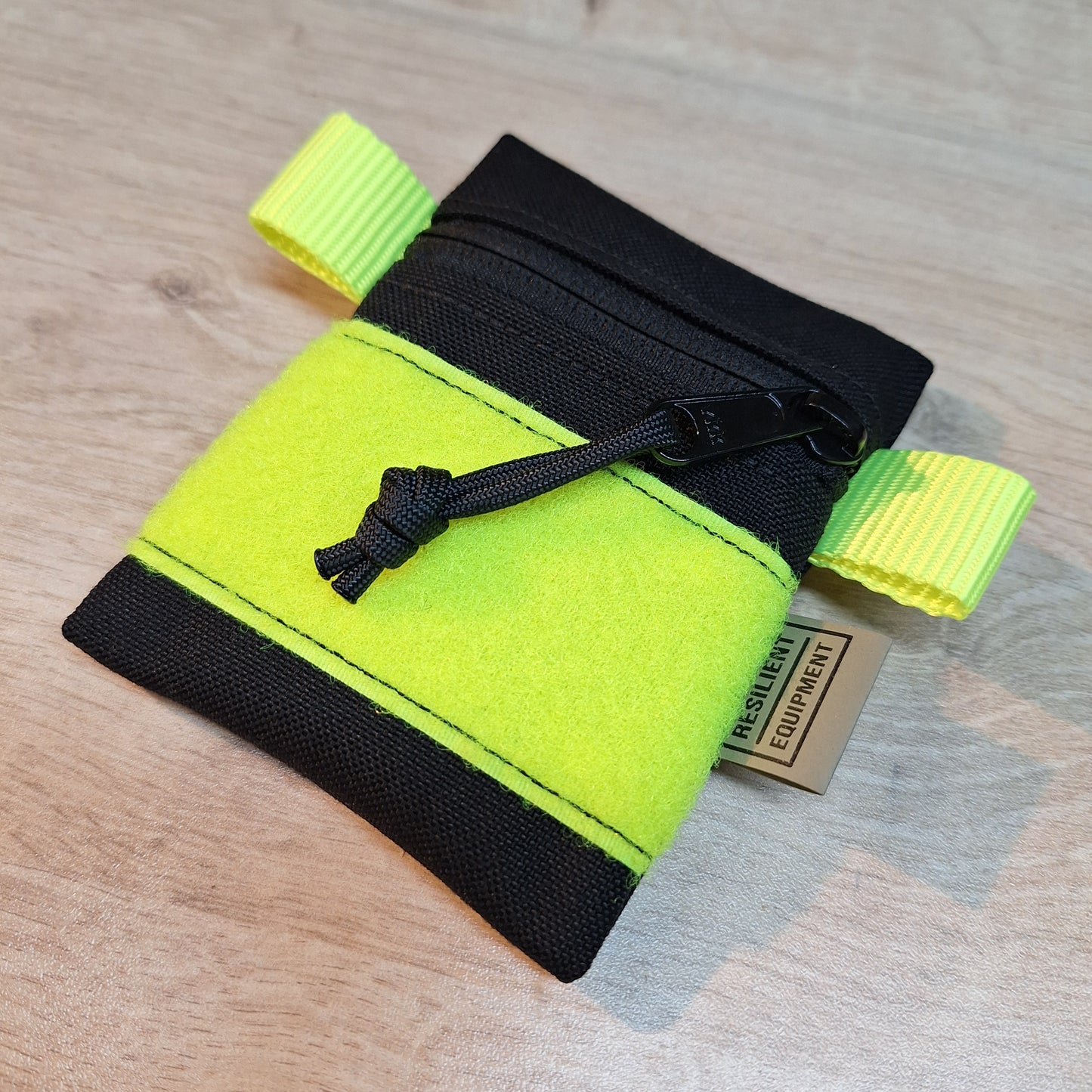 Black Mini Pouch with Flouro Yellow Velcro and Tabs