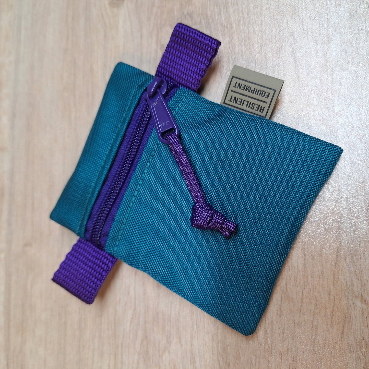 Turquoise Mini Pouch with Purple Zip