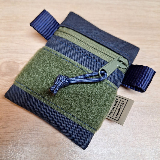 Navy Mini Pouch with Olive Green Zip and Velcro