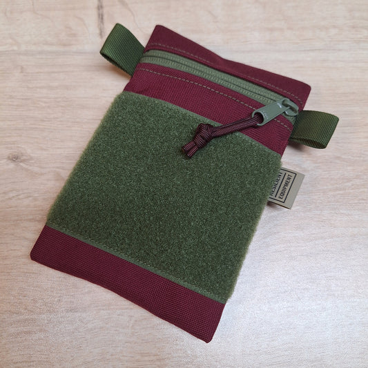 Burgundy Vertical Pouch with Olive Zip and Velcro