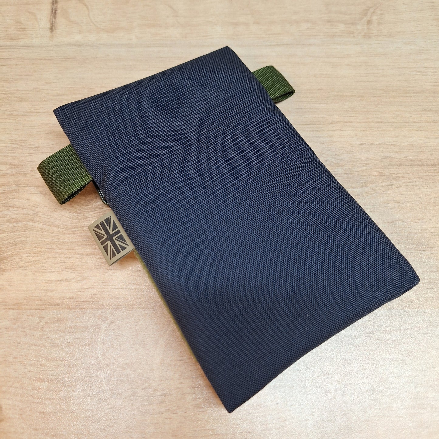 Navy Blue Vertical Pouch with Olive Zip and Velcro