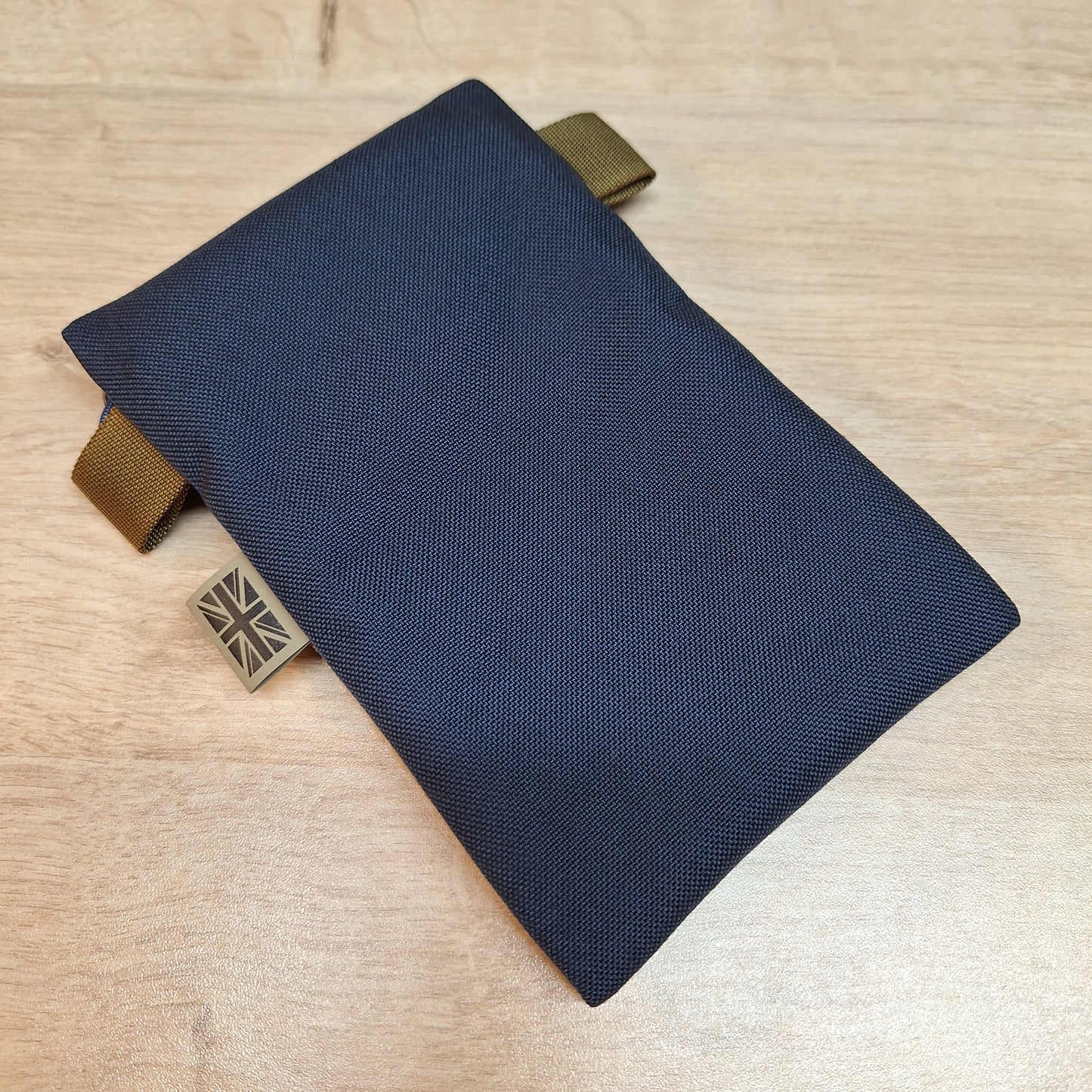 Navy Blue Vertical Pouch with Coyote Brown Zip and Velcro