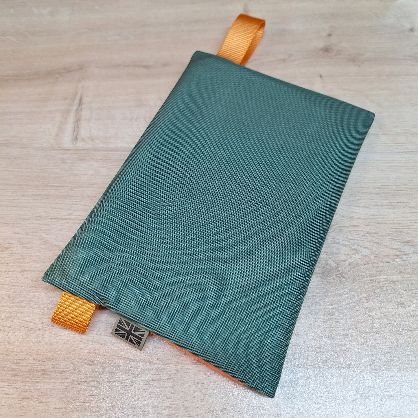 Bronze Green A5 Horizontal Pouch with Orange Zip and Loop Panel