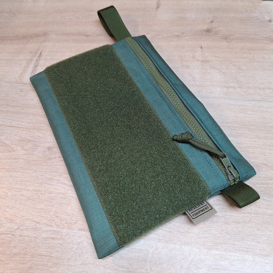 Bronze Green A5 Horizontal Pouch with Olive Zip and Loop Panel