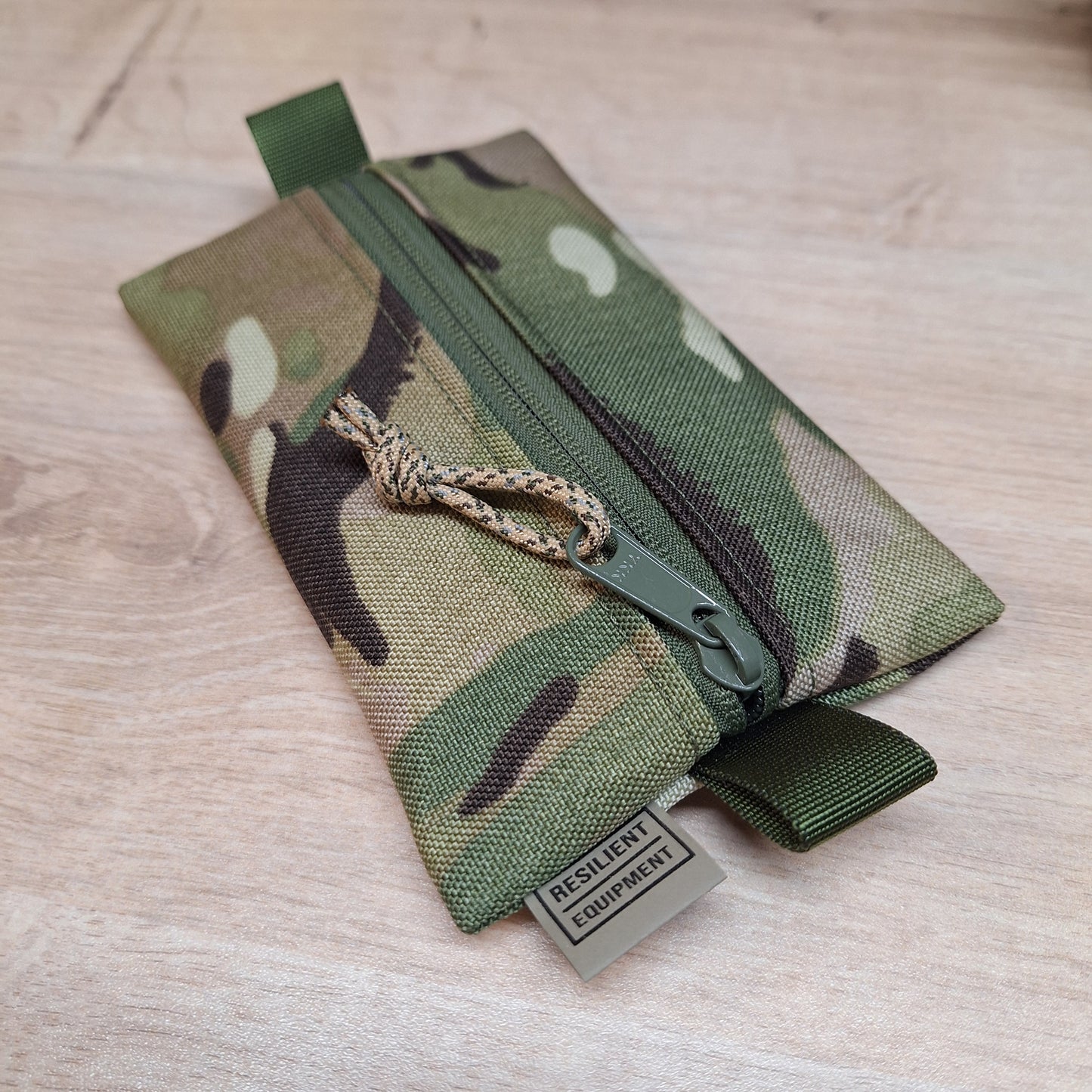 Multi Terrain Pattern Small Centre Zip Pouch With Olive Zip