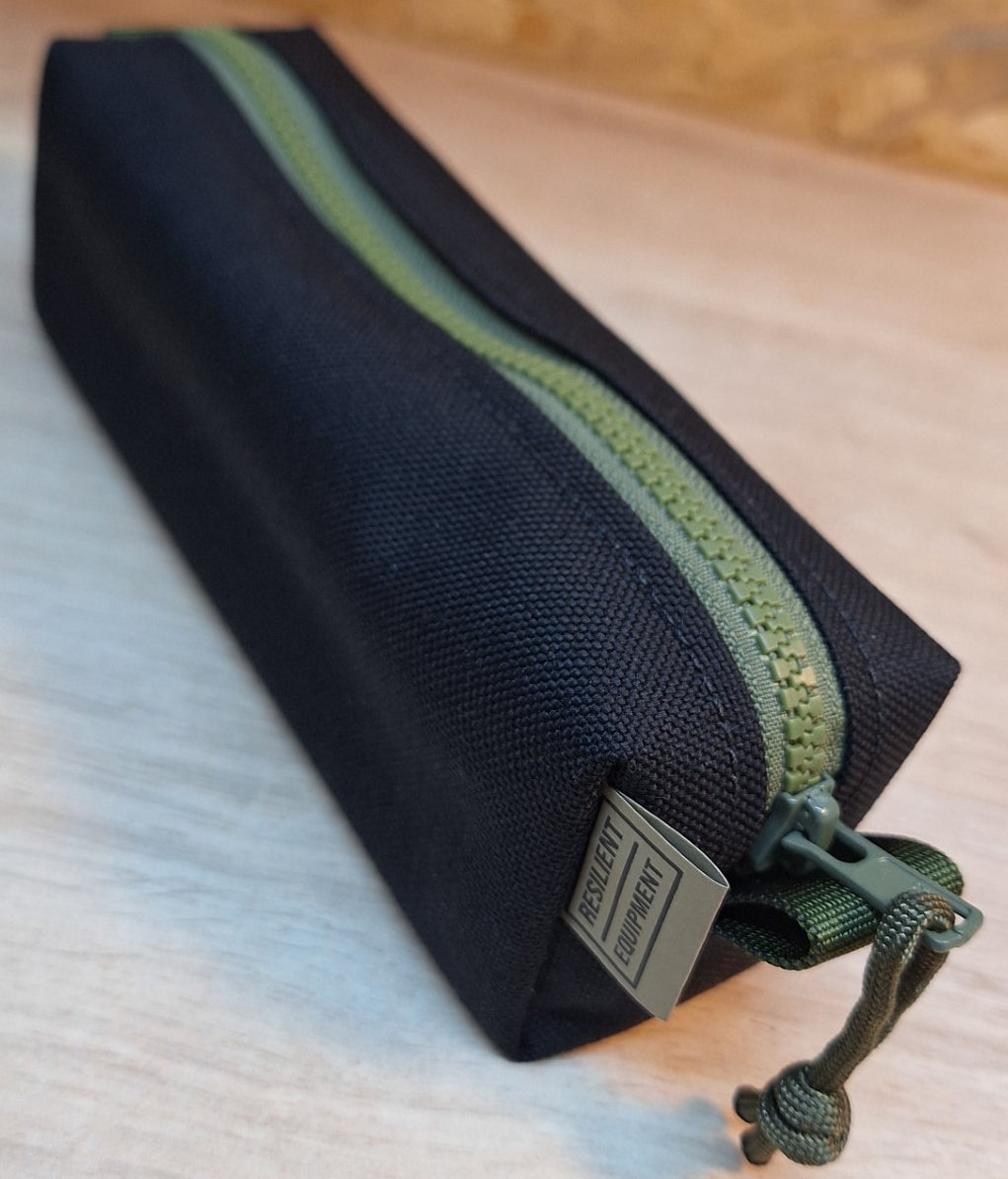 Black Pencil Case with Olive Zip