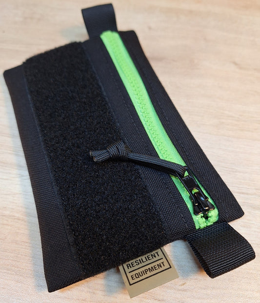 Black Simple EDC Pouch with Fluoro Green Zip and Velcro