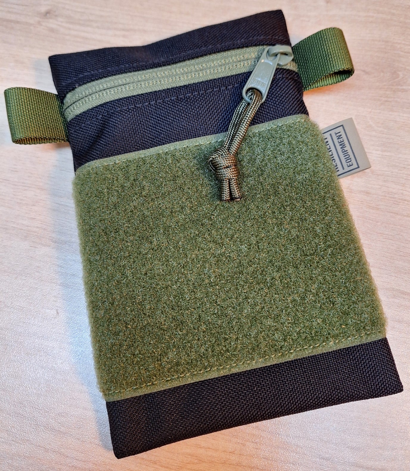 Black Vertical Pouch with Olive Zip and Velcro