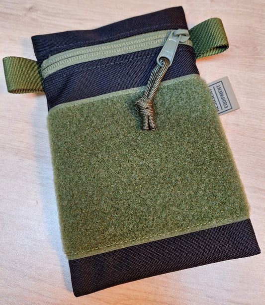 Black Vertical Pouch with Olive Zip and Velcro