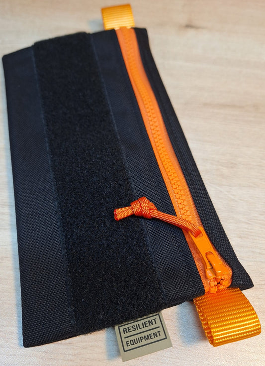 Black License Pouch with Orange Zip and Black Velcro