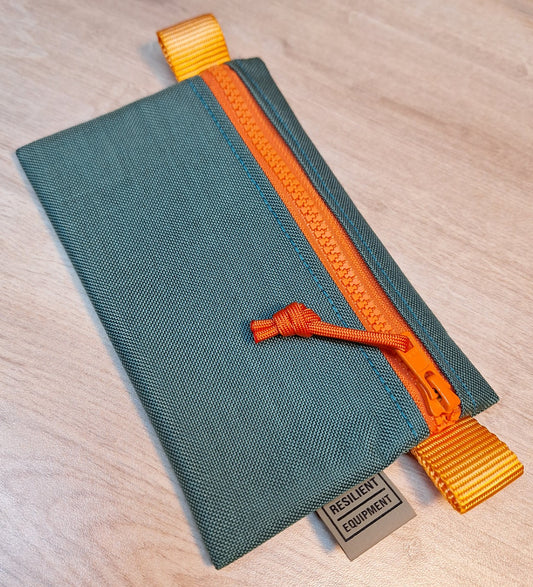 Bronze Green Simple EDC Pouch with Orange Zip