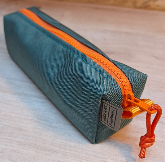 Bronze Green Pencil Case with Orange Zip