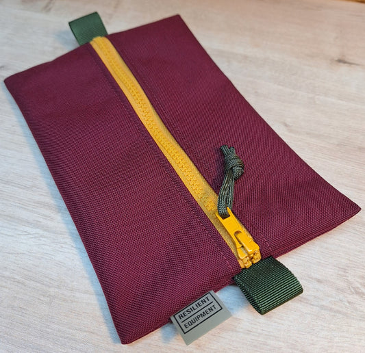 Burgundy Medium Centre Zip Pouch with Gold Zip