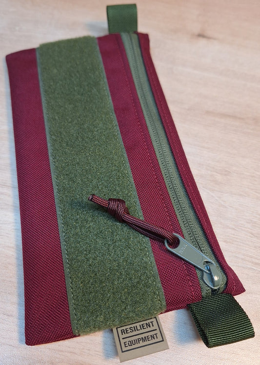 Burgundy License Pouch with Olive Green Zip and Velcro