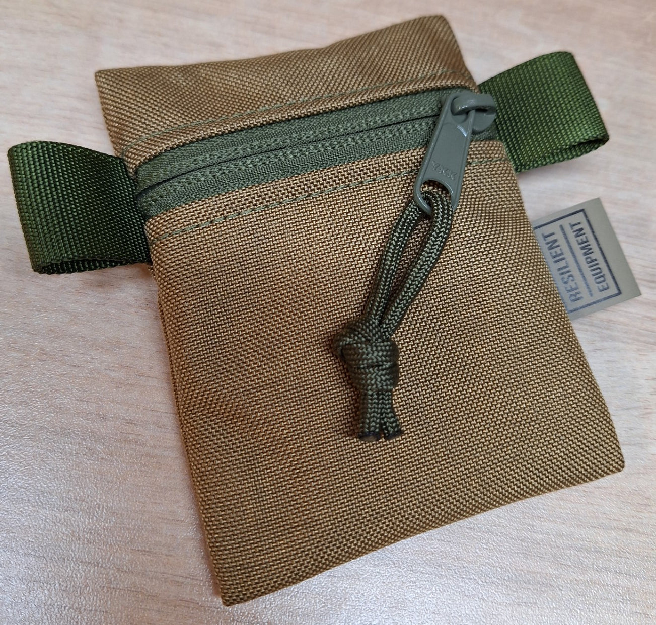 Coyote Brown Mini Pouch with Olive Green Zip