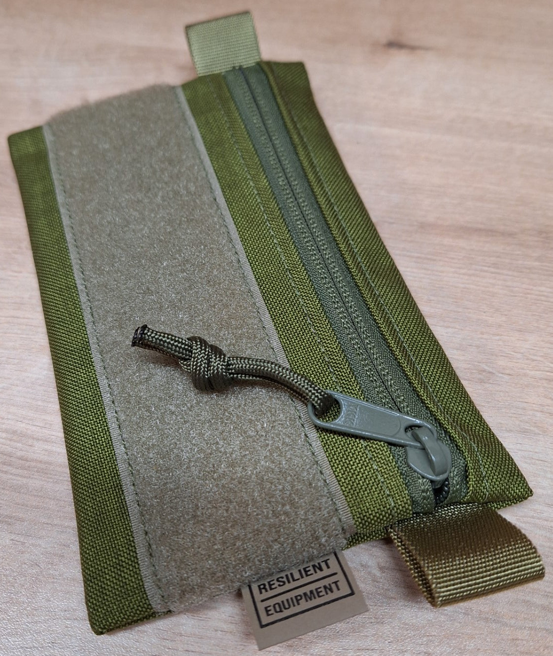 Danish Olive Simple EDC Pouch with Olive Zip and Velcro