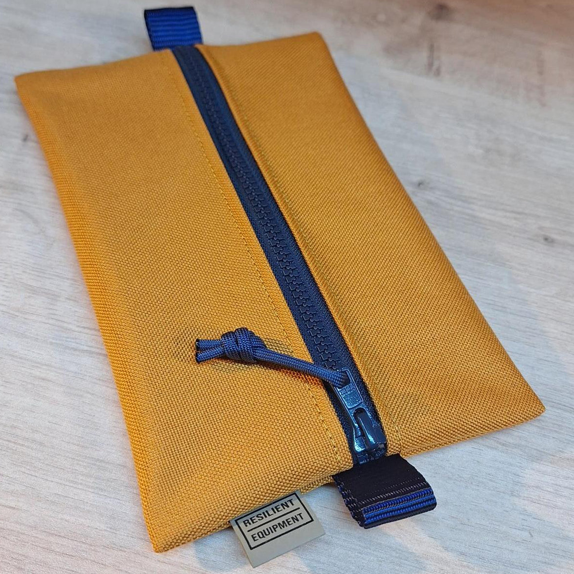 Gold Medium Centre Zip Pouch with Navy Zip