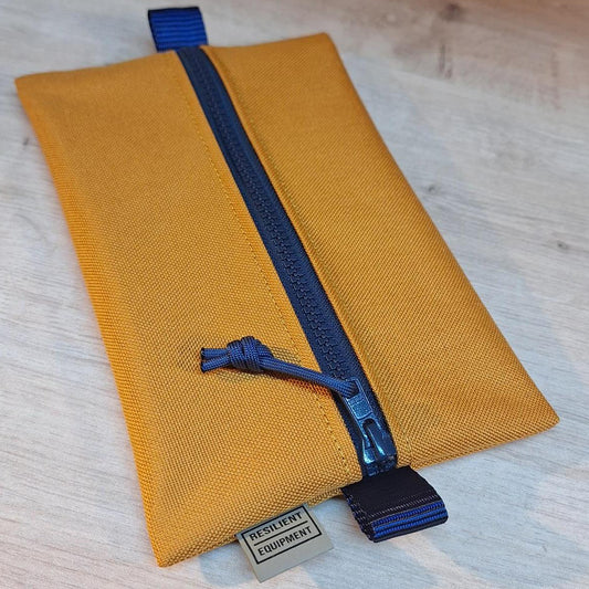 Gold Medium Centre Zip Pouch with Navy Zip