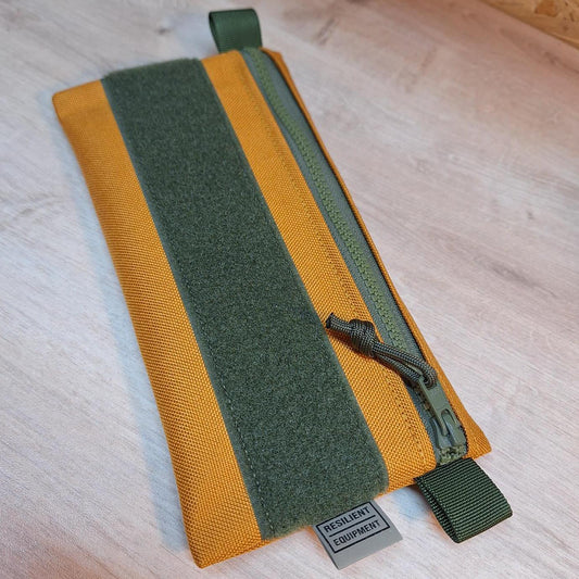 Gold License Pouch with Olive Green Zip and Velcro