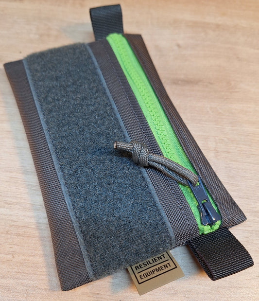 Grey Simple EDC Pouch with Fluoro Green Zip and Velcro